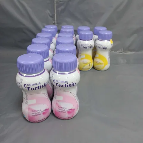 LOT OF 16 BOTTLES OF FORTISIP FOOD SUPPLEMENT DRINKS. STRAWBERRY AND BANANA. 200ML PER BOTTLE