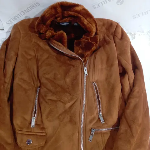 BOXED NINA LEONARD ZIP UP FUR HOODED COAT IN SIZE S