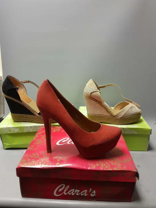 APPROXIMATELY 12 CLARAS SHOES IN VARIOUS SIZES, STYLES AND COLOURS