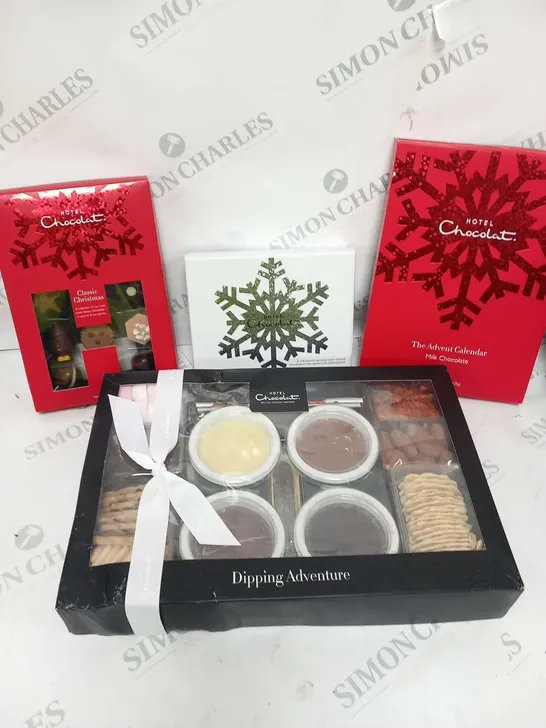 APPROXIMATELY SEVEN ASSORTED HOTEL CHOCOLAT PRODUCTS TO INCLUDE; DIPPING ADVENTURE, CLASSIC CHRISTMAS, THE ADVENT CALENDER AND THE WINTER PUDDINGS