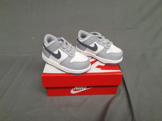 BOXED PAIR OF NIKE DUNKS LOW SUMMIT WHITE/LIGH CARBON UK 4.5
