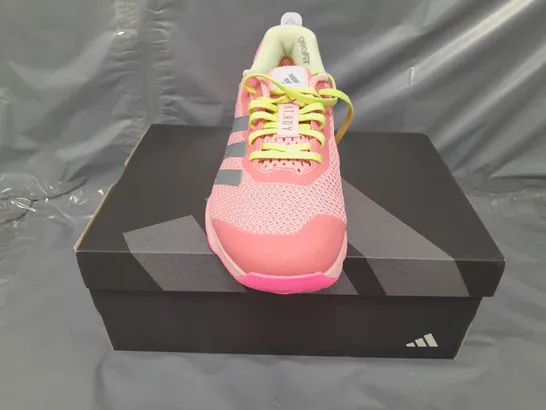 BOXED PAIR OF ADIDAS DROPSET 3 TRAINERS IN PINK MULTI UK SIZE 7