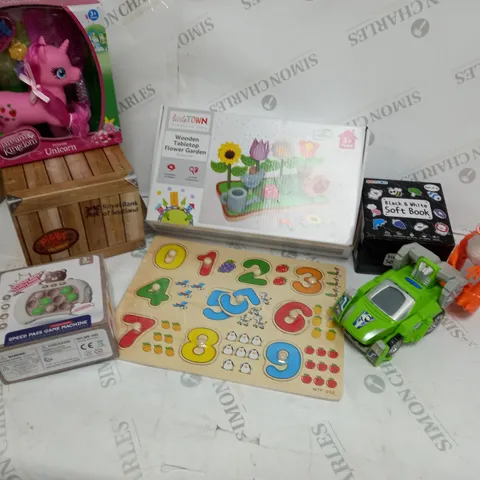 LARGE QUANTITY OF ASSORTED PRODUCTS TO INCLUDE; CHAD VALLEY PRINCESS UNICORN,BLACK AND WHITE SOFT BOOK AND SPEED PASS GAME MACHINE