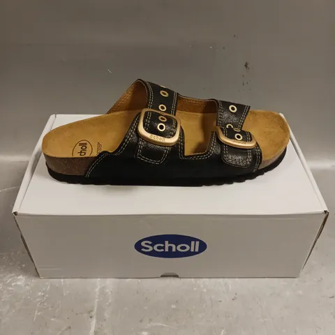 BOXED PAIR OF SCHOLL LEATHER SOFTSTEP OPEN TOE SHOES - 7