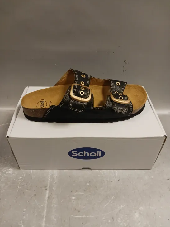 BOXED PAIR OF SCHOLL LEATHER SOFTSTEP OPEN TOE SHOES - 7