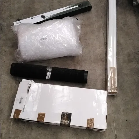 PALLET OF ASSORTED ITEMS INCLUDING DOOR BRACE, ROLLER BLIND, BUBBLE WRAP, DOORMAT AND FAUCET KIT