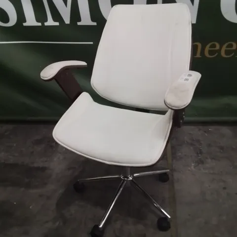 DESIGNER HANS SMYTHE LANGLEY STREET ERGONOMIC ADJUSTABLE CHAIR WHITE FAUX LEATHER 