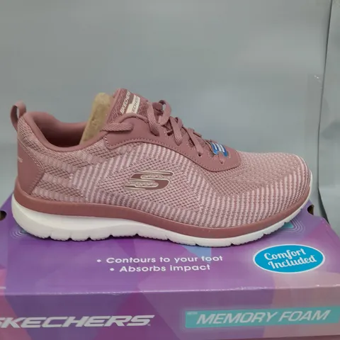 BOXED SKECHERS SIZE 6 ROSE LACE UP TRAINERS WITH MEMORY FOAM