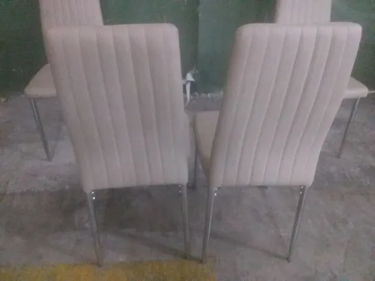 SET OF 4 LEON TAUPE LEATHER DINING CHAIRS (CHROME LEG)