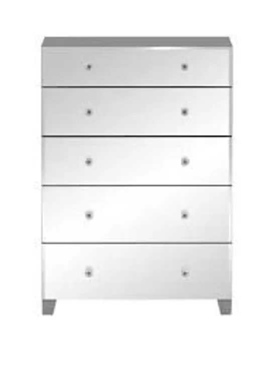 BOXED GRADE 1 BELLAGIO 5 DRAWER CHEST GREY/MIRRORED