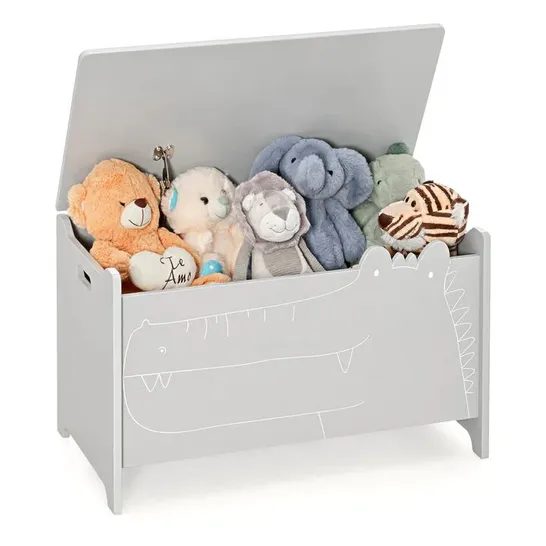 BOXED COSTWAY 2-IN-1 KIDS TOY BOX STORAGE CHEST WITH FLIP-UP LID AND SAFETY HINGES - GREY