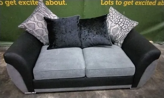 DESIGNER BLACK SUEDE EFFECT AND GREY FABRIC SOFA BED WITH CHROME FEET