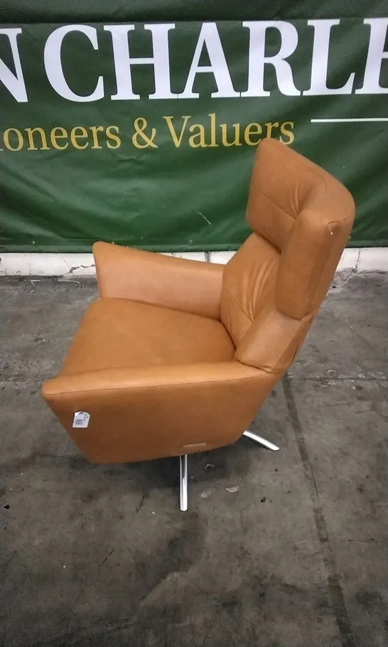 QUALITY DESIGNER LOUNGE CO SWIVEL ARMCHAIR IN RUST ORANGE LEATHER 