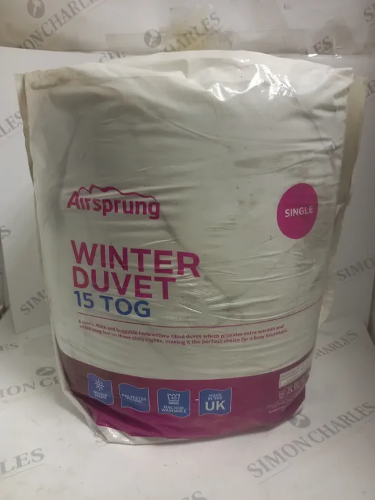 AIRSPRUNG WINTER SINGLE DUVET 15 TOG 