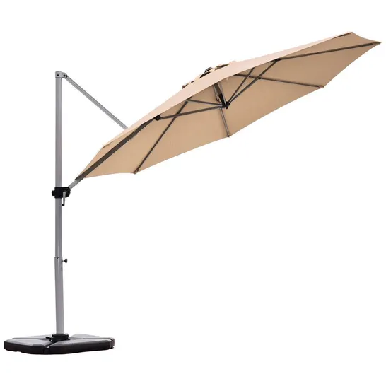 BOXED 3.3M PATIO CANTILEVER UMBRELLA WITH TILTING ADJUSTMENT AND CROSS BASE - BEIGE 