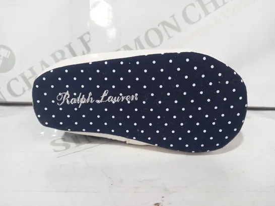 BOXED PAIR OF RALPH LAUREN KIDS SHOES IN NAVY/WHITE DOT PATTERN UK SIZE 3.5