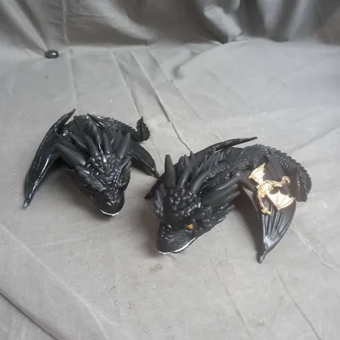 PACK OF 2 DECORATIVE DRAGON STATUES IN BLACK