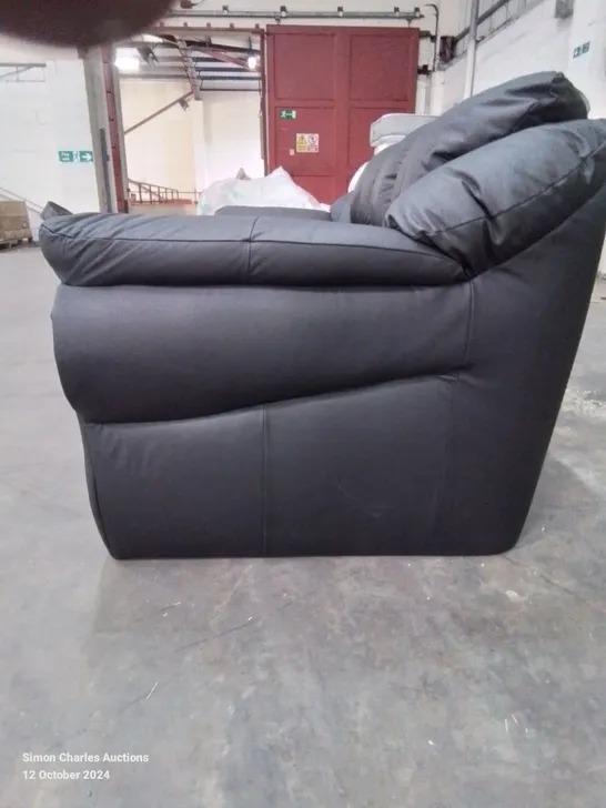 QUALITY DESIGNER BLACK FAUX LEATHER UPHOLSTERED 3 SEATER SOFA