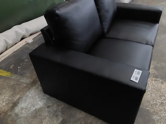 DESIGNER TWO SEATER SOFA BLACK LEATHER 