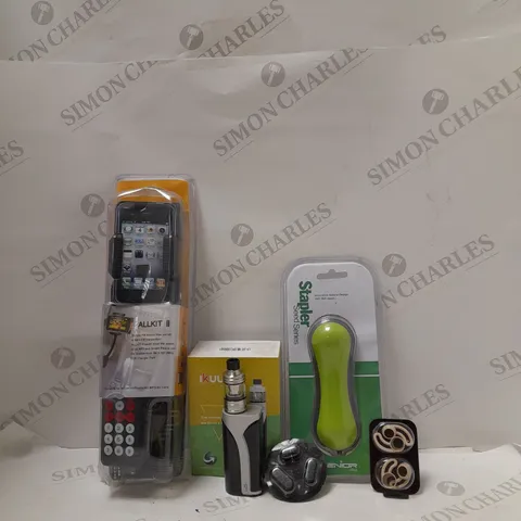 LOT OF APPROX 20 ASSORTED ITEMS TO INCLUDE - STAPLER - IKUU IBO VAPE - HANDSFREE CAR KIT ECT