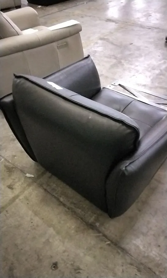 QUALITY ITALIAN DESIGNER SEVILLE BLACK LEATHER ARMCHAIR WITH CHROME LEGS