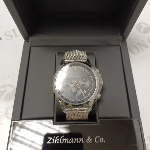 ZIHLMANN & CO TACHYMETER CHRONOGRAPH TRIPLE DIAL MESH STRAP WRISTWATCH