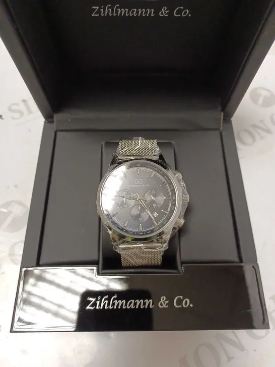 ZIHLMANN & CO TACHYMETER CHRONOGRAPH TRIPLE DIAL MESH STRAP WRISTWATCH