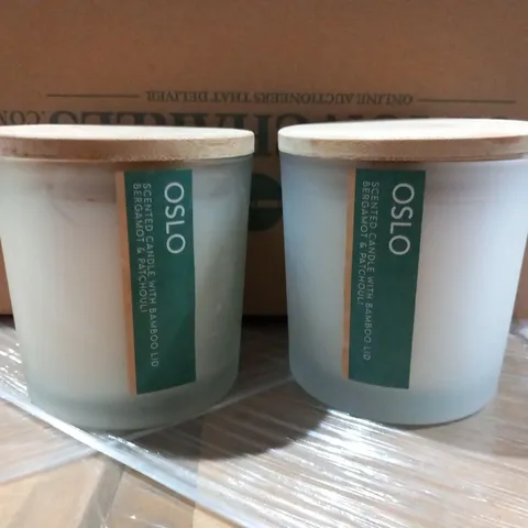 6 OSLO SCENTED CANDLES WITH BAMBOO LID BERGAMOT AND PATCHOULI 350G