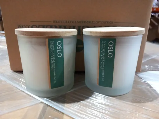 6 OSLO SCENTED CANDLES WITH BAMBOO LID BERGAMOT AND PATCHOULI 350G