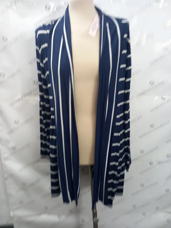 PHASE EIGHT WHITE STRIPED BLUE CARDIGAN - 16