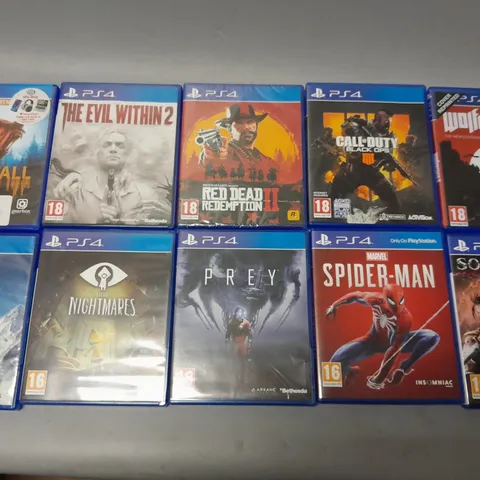 SET OF APPROX 10 ASSORTED PLAYSTATION 4 GAMES TO INCLUDE - MARVEL SPIDER MAN , CALL OF DUTY BLACK OPS 4 , PREY ETC