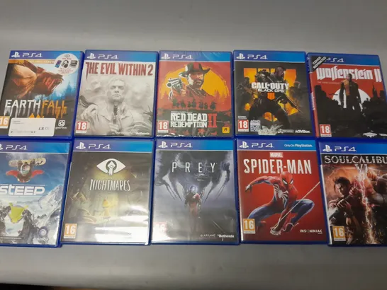 SET OF APPROX 10 ASSORTED PLAYSTATION 4 GAMES TO INCLUDE - MARVEL SPIDER MAN , CALL OF DUTY BLACK OPS 4 , PREY ETC