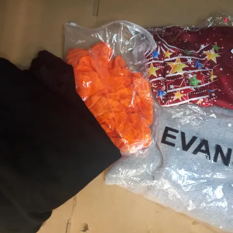 BOX OF APPROXIMATELY 10 ASSORTED CLOTHING AND FASHION ITEMS OF VARIOUS COLOURS AND STYLES TO INCLUDE ADDAX, EVANS, ETC