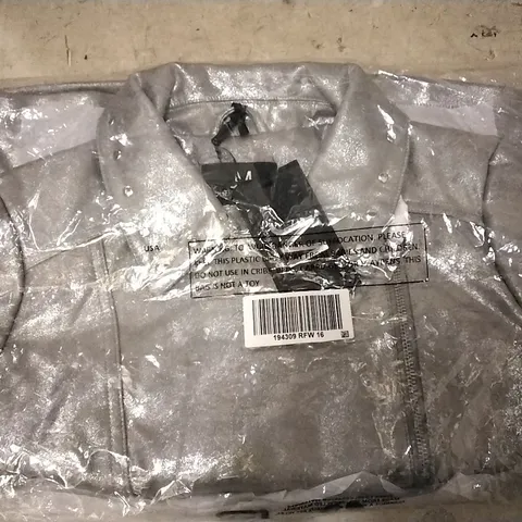 BOX OF APPROXIMATELY 13 JULIEN MACDONALD METALLIC BIKER JACKET IN SILVER SIZE 16