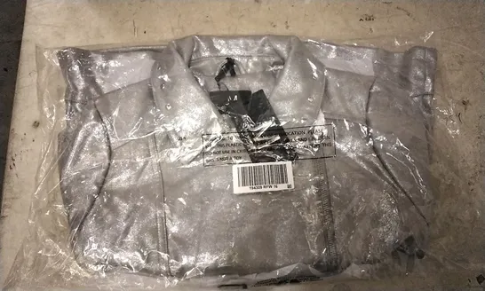 BOX OF APPROXIMATELY 13 JULIEN MACDONALD METALLIC BIKER JACKET IN SILVER SIZE 16