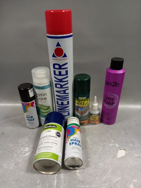 APPROXIMATELY 15 ASSORTED AEROSOLS TO INCLUDE UNIQUE HAIR SPRAY, LINE MARKER, SATIN CARE ETC - COLLECTION ONLY 