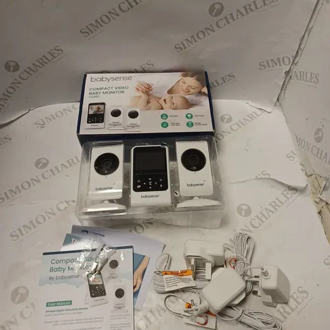 BOXED BABYSENSE COMPACT VIDEO BABY MONITOR - MODEL V24R-2 - WITH TWO CAMERAS, MONITOR, POWER SUPPLIES AND INSTRUCTIONS