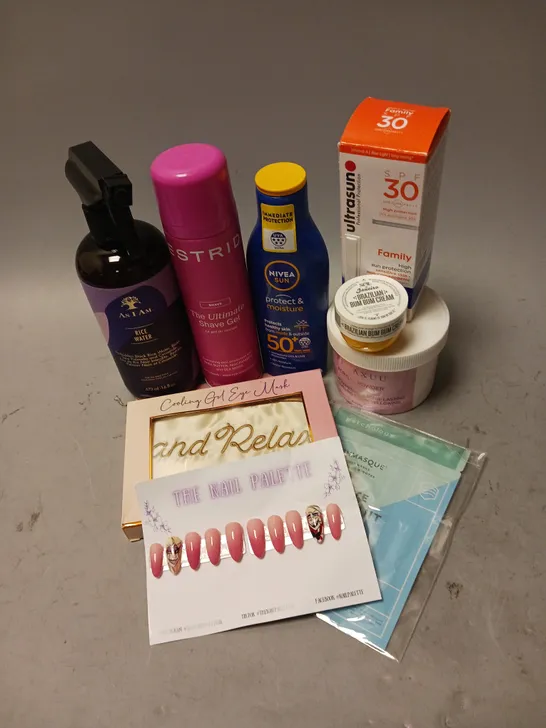 BOX OF APPROXIMATELY 12 COSMETIC ITEMS TO INCLUDE - ESTRID ULTIMATE SHAVE GEL - SOL JANEIRO BRAZILIAN BUM BUM CREAM - HAZBIN HOTEL FALSE NAILS - ETC