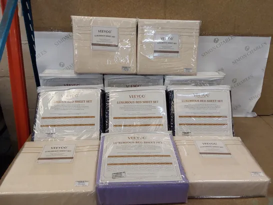 BOX OF 11X VEEYOO LUXURIOUS BED SHEET SETS - SIZES AND COLOURS VARY (1 BOX)