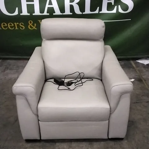 QUALITY ITALIAN DESIGNER ADRIANO POWER RECLINER WHITE GREY LEATHER ARMCHAIR 