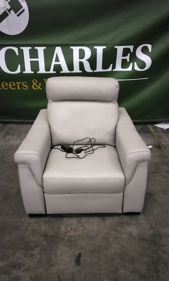 QUALITY ITALIAN DESIGNER ADRIANO POWER RECLINER WHITE GREY LEATHER ARMCHAIR 