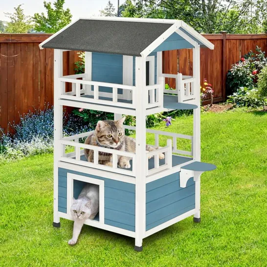 BOXED 3-TIER WOODEN CAT HOUSE DOG PUPPY PET WOODEN GARDEN DEN SHELTER OUTDOOR INDOOR