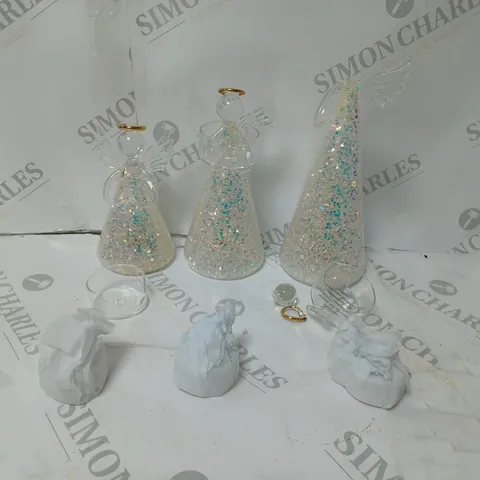 HOME REFLECTIONS SET OF 3 PRE-LIT GLASS ANGEL CANDLE HOLDERS