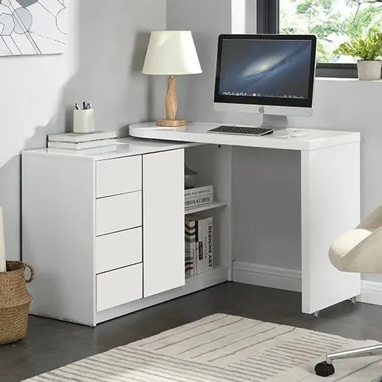 BOXED MATT SWIVELLING COMPUTER DESK HIGH GLOSS WHITE (2 BOXES)