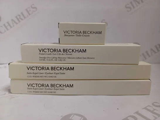 BOX OF APPROX 4 VICTORIA BECKHAM ITEMS INCLUDING FUTURE LASH MASCARA, SATIN EYELINER, SHARPENER