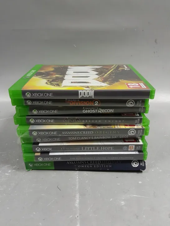 9 X ASSORTED XBOX ONE VIDEO GAMES TO INCLUDE ASSASSIN'S CREED ODYSSEY, DOOM, LITTLE HOPE ETC 