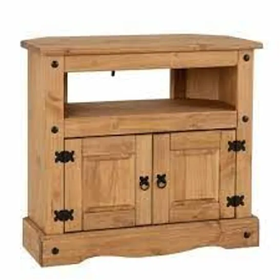 BOXED CORONA CORNER TV CABINET- DISTRESSED WAX PINE 