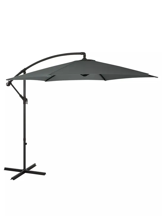 BOXED GRADE 1 METAL CANTILEVER HANGING PARASOL APPROXIMATELY 3M GUNMETAL - COLLECTION ONLY RRP £79.99