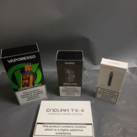 APPROXIMATELY 20 BOXED E-CIGARETTES TO INCLUDE VAPORESSO, VOOPOO, ASPIRE ETC