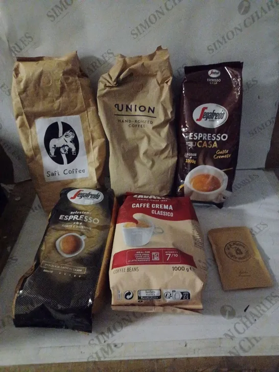 GROUP OF APPROX 6 ASSORTED COFFEE ITEMS TO INCLUDE SEGAFREDO, LAVAZZA, UNION ETC